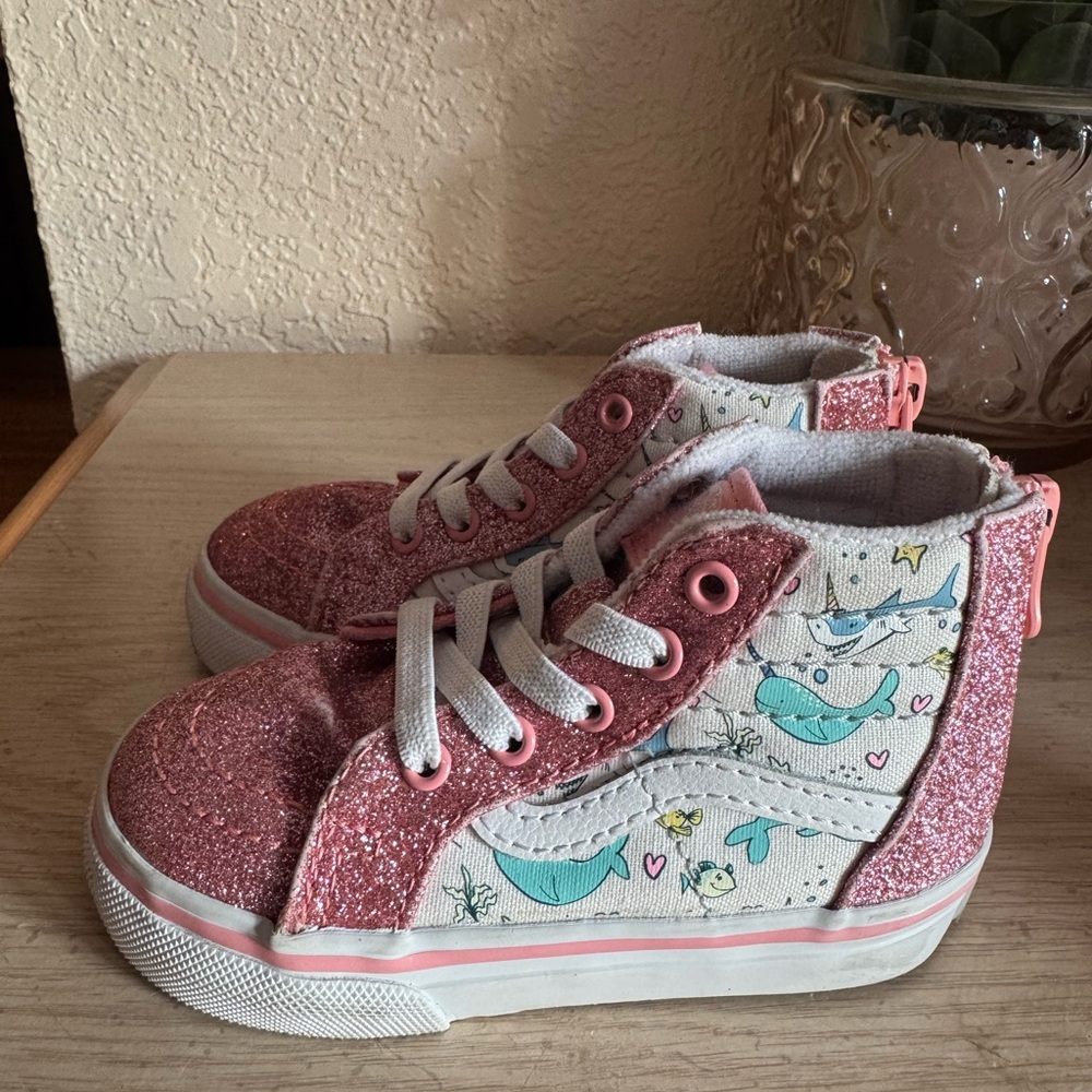 Vans Kids Pink Glitter High-Top Sneakers